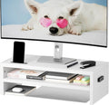 BONTEC Wood Monitor Stand Riser, 2-Tier Desktop Organizer | Ergonomic Computer Stand for Desk, Cable Management, Cellphone Holder, 21.3 Inch Shelf, White