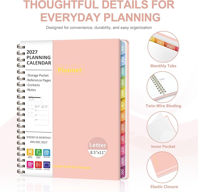 2027 Planner, Weekly and Monthly Calendar Planner Book, JAN 2027 - DEC 2027