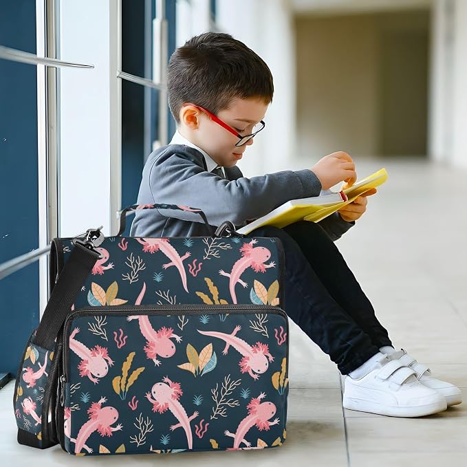 Cute Axolotl Binder Bag 3 Ring Zipper with Handle Shoulder Strap | for School Work Office Organizer Storage Case