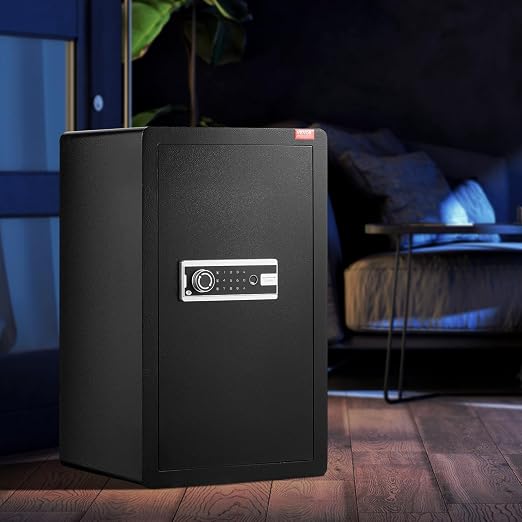 VEVOR Single Door 4.0 cu.ft Safe Box with Key Lock, Password & Fingerprint, Safe Lock Box with Fireproof Bag, Key Rack, LED Light, and 2 Shelves for Money, Documents, Jewelry, and Valuables, Black