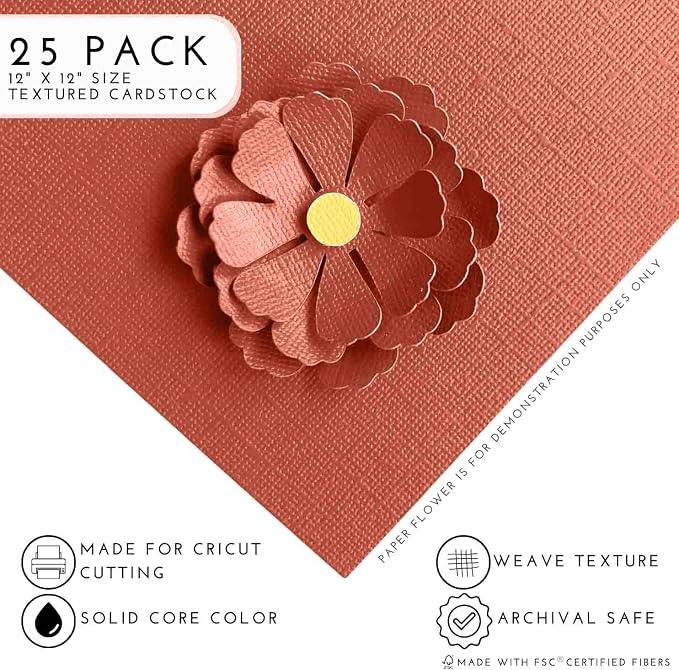 SPANISH TILE—12x12 Textured Cardstock | 80lb Textured Orange Scrapbook Paper | Premium Cardstock for Cricut Cutting | 25 Sheets