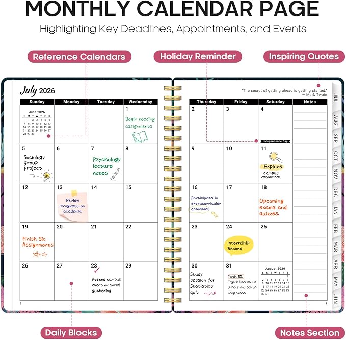 Taja Planner 2026-2027, Jul 2026-Jun 2027 Monthly & Weekly Calendar Planner | 8.5" x 11", Hardcover Academic Calendar, Teacher Student Agenda Book with Tabs, School Office Supplies, Jellyfish