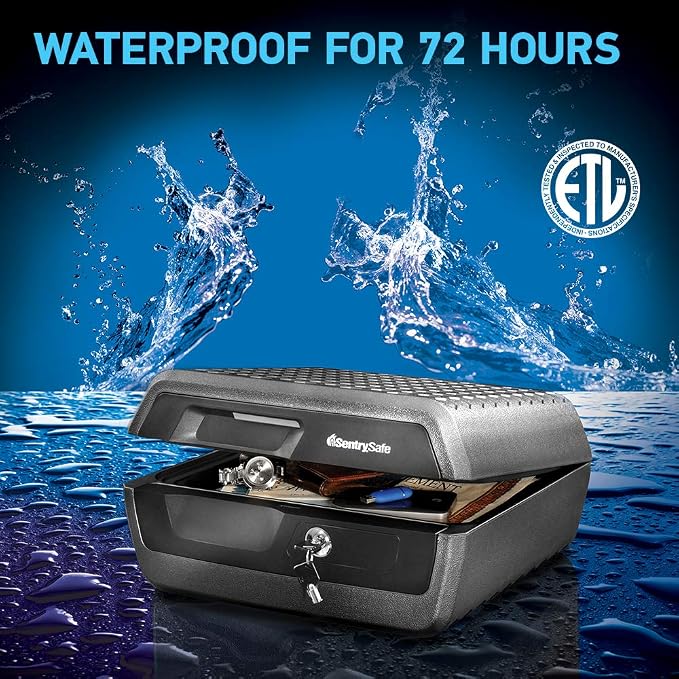 SentrySafe Fireproof and Waterproof Document Safe with Key Lock, Lock Box for Cash, Passport, Jewelry, Exterior: 16.5 in W x 14.8 in D x 7.6 in H, Black, 0.36 Cubic Feet, CHW30220 | Fire and Water Resistant Document Safe With Key Lock, Protects Cash, P...