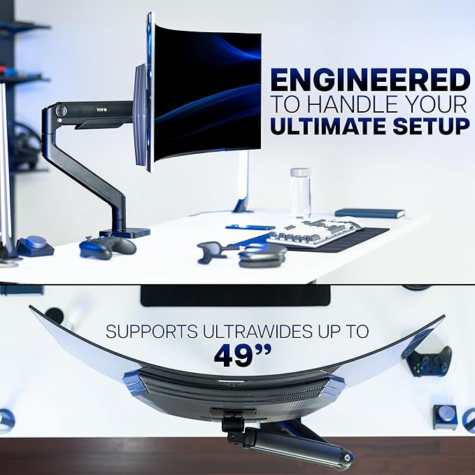VIVO Heavy Duty Aluminum Ultrawide Monitor Tension Arm for up to 49 inch Screens, Holds 44 lbs, Premium Desk Mount Stand Designed for Samsung Odyssey G9 and More, Black, STAND-V101V