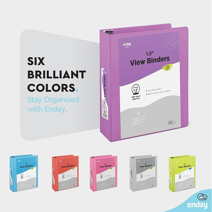 Enday 1.5 Inch Binder (12 Pack - Purple) 3 Ring Binder 1.5 inch with Clear View Cover and 2 Inside Pocket - for Letter Size 8.5 x 11'' Paper, Ideal for School Supplies, Office, and Home