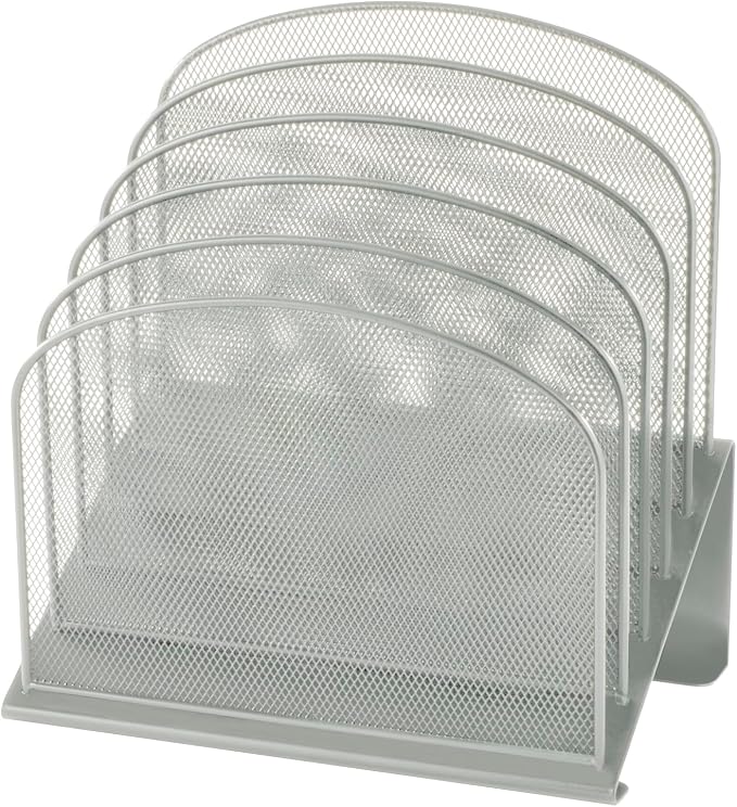 Safco Onyx Desk Organizer with 5 Vertical Sections, File Organizer for Home, Office, Classroom & More, Steel Mesh Construction, Silver