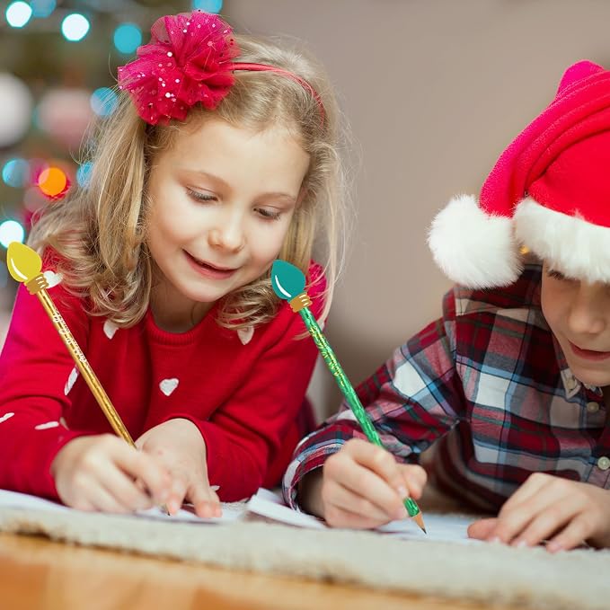 Geyoga Christmas Pencils Erasers Gifts Set with Bulb Eraser Topper, 100 Set