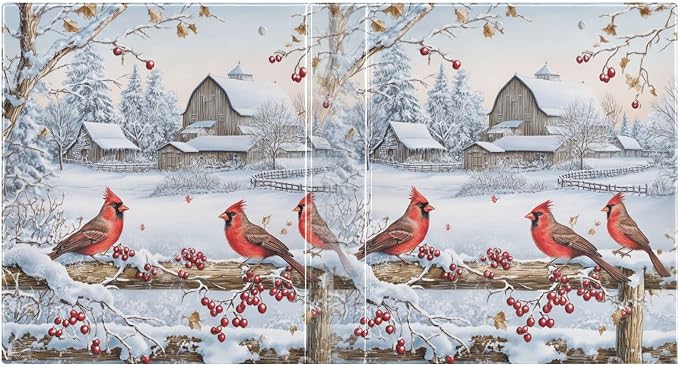 Winter Red Birds Snowy Farm House 3 Ring Binder 1.5" Decorative D-Ring Binder with Clipboard&3 Clear Pockets, Holds 200 Sheets A4 Size Paper Waterproof Binders for School Home Office
