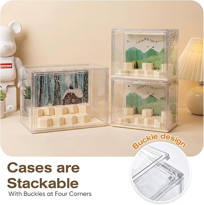 Clear Acrylic Display Cases for Collectibles with LED Light,DIY Scene, with Backdrop, No Dust , No Moisture, for Figures Collection Display Cabinet (36x23x27cm/ 14x 9x10.6 in)