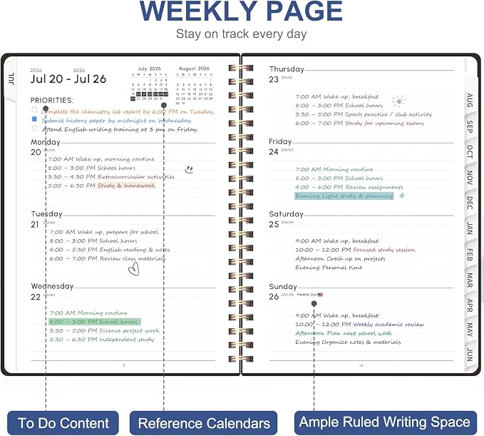 Planner 2026-2027, Weekly and Monthly Calendar Planner, JUL 2026 - JUN 2027