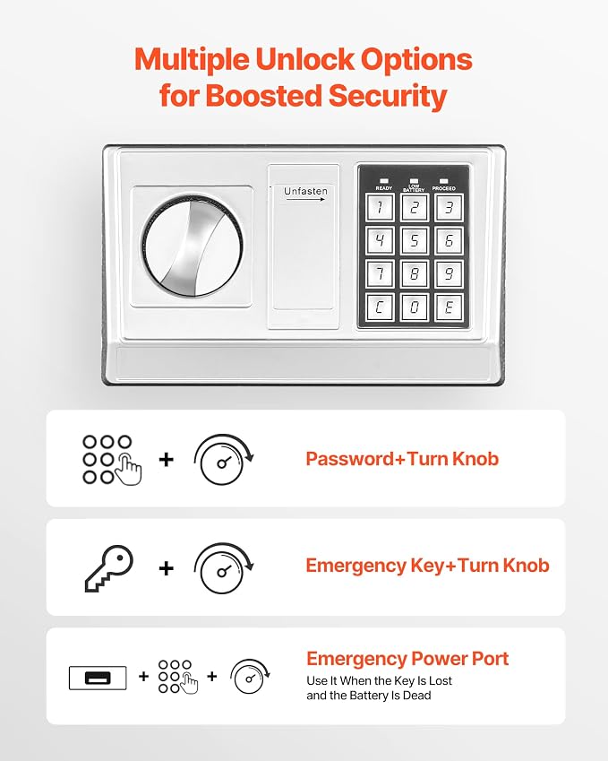 VEVOR 0.6 Cubic Feet Drop Safe, Drop Slot Safe Box with Password and Turn Knob, Heavy Duty Compact Cash Depository Box with a Front Lock Slot for Cash, Bank Slips, Jewelry, Documents, Bills, Black