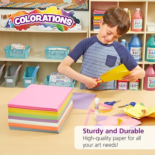 Colorations Construction Paper for Kids - 7 Bright Colors - 600 Bulk Sheets of 9"X12" - Assorted Pack of Heavy-Duty Craft Paper, Bulk School Supplies | 600 Sheets Bright Colored Paper, Bulk Arts & Crafts, School Supplies, Drawing, Coloring, 3D Art