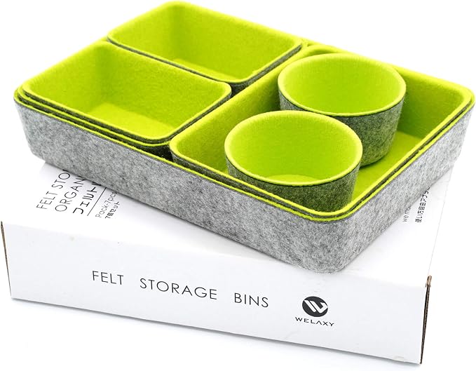 Felt Drawer Organizer Bin 7 pc Green Desk Nightstand Catchall Tray