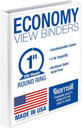 Samsill 1 Inch 3 Ring Binder, Economy Round Ring, Clear View Cover, 200 Sheet Capacity - for School, Home, Office - White