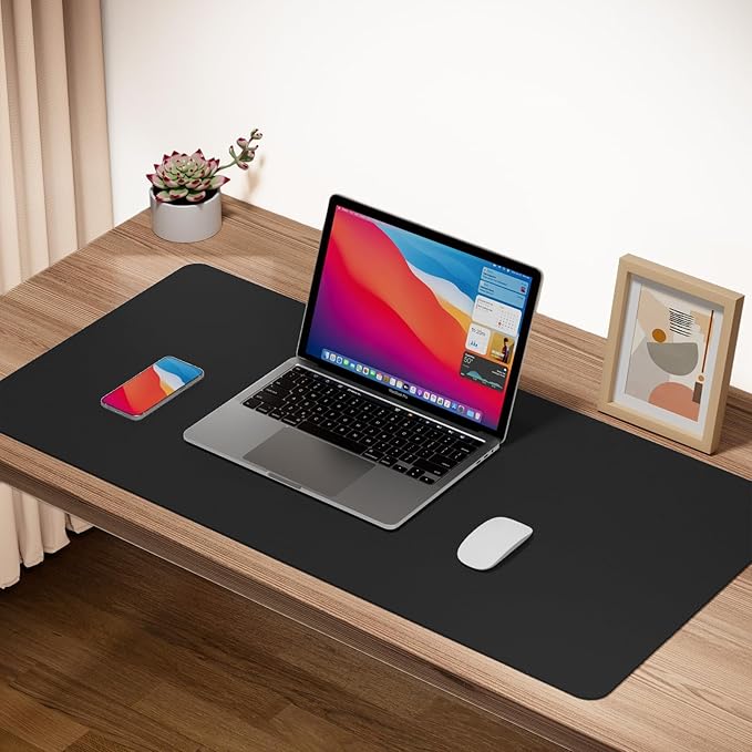 Boutilon Leather Desk Pad Protector,Non-Slip Mouse Pad,Laptop Desk Pad,Office Mouse Mat,Waterproof Leather Desk Blotter,Desk Writing Pad for Office and Home (XXXL-Black,47"x 24")