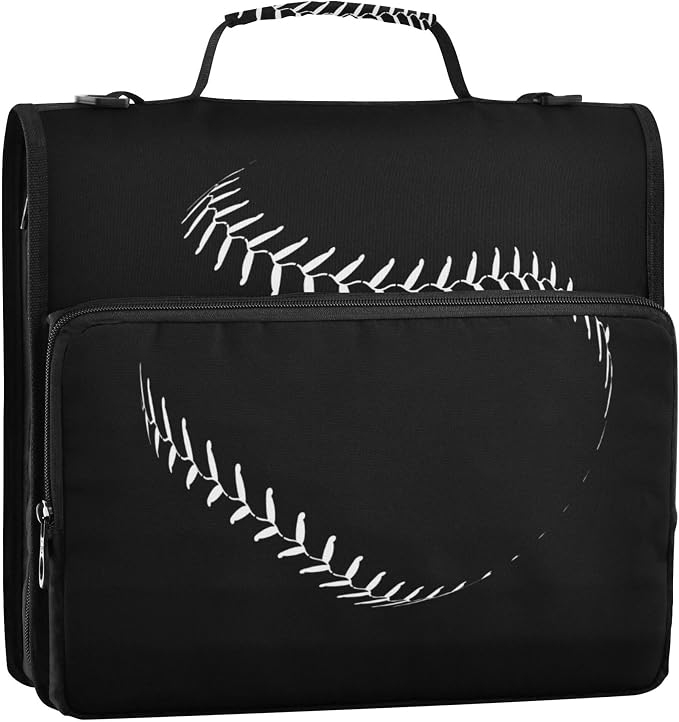 Fisyme Ball Lace Baseball Zipper Binder 3 Ring with Zipper and Shoulder Strap Large Capacity Multi-Pocket Zipper Binder Organizer
