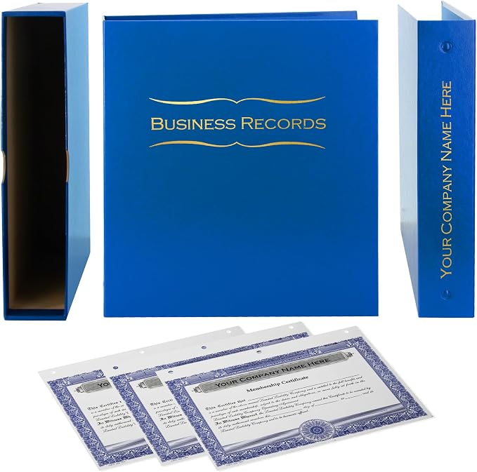 Business Records LLC Kit (Blue) - Binder, Slipcase, Operating Agreement, Membership Certificates & Customizable Index Tabs