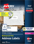 Avery Durable Waterproof Address Labels with Sure Feed Technology, 1-1/3" x 4", White, Laser Printer Compatible, 700 Blank Labels per Pack, Great for Mailing, Branding, and More (5-Pack of 5522)