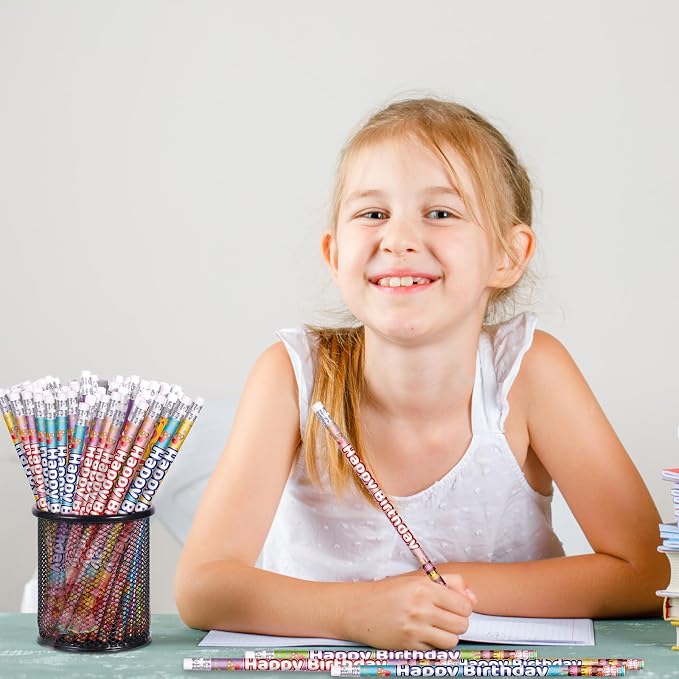 Happy Birthday Pencils Colorful Birthday Pencil for Students Birthday Pencil for Teacher Classroom Birthday Party Supplies, 6 Style (24)