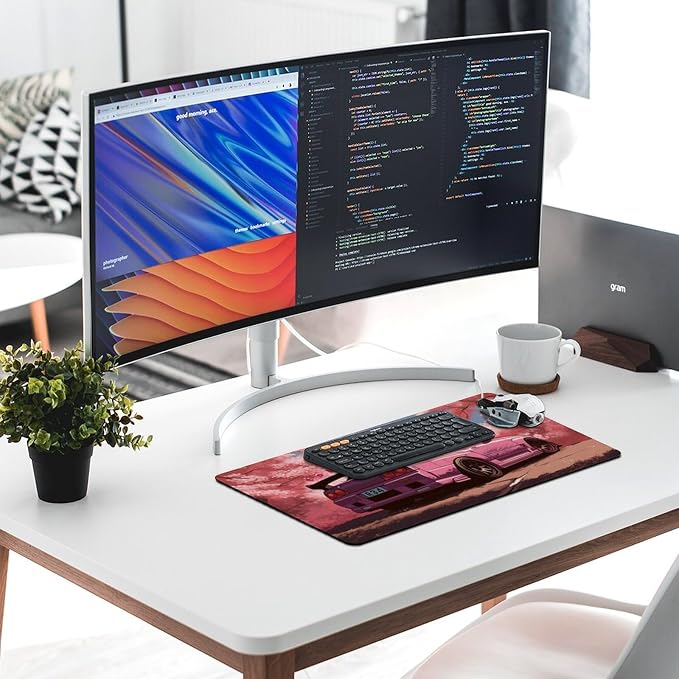 Anime Car Large Mouse Pad Japanese Cherry Blossom JDM Mousepad Gaming Pink Desk Mat R34 Keyboard Computer Pad Office Desk Organizers and Accessories 23.6 x 11.8 Inch