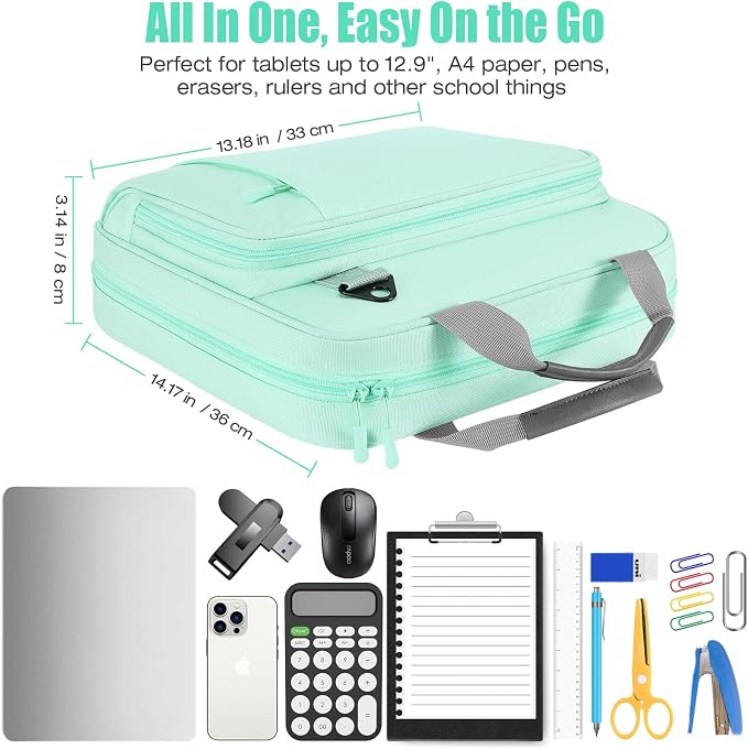 MoKo Zipper Binder, 2 Inch 3 Ring Binder with Zipper, 500 Sheet Capacity Zip Up Binders with Shoulder Strap Handle, Multi-Pocket Zip Up Binders for Middle School Student, Mint Green