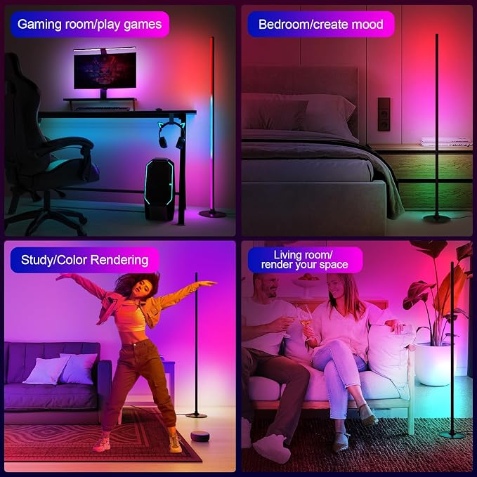 Lanmonlily Corner Floor Lamp 2-Pack with Alexa, Smart Modern Floor Lamp with Music Sync 16 Million Colors & 68+ Scene with APP and Remote Control, for Bedroom Living Room