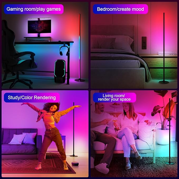 Lanmonlily LED Floor Lamp, Corner Lamp Compatible with Alexa, Smart Modern Floor Lamp with Music Sync 16 Million Colors & 68+ Scene RGBICW Floor Lamp for Bedroom Living Room and Gaming Rooms