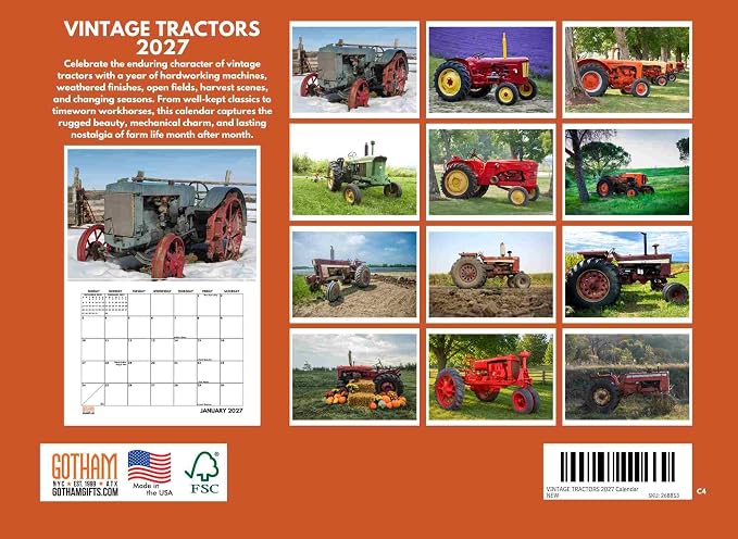 Vintage Farm Antique Tractor Calendar 2027 Monthly Wall Calender 12 Month