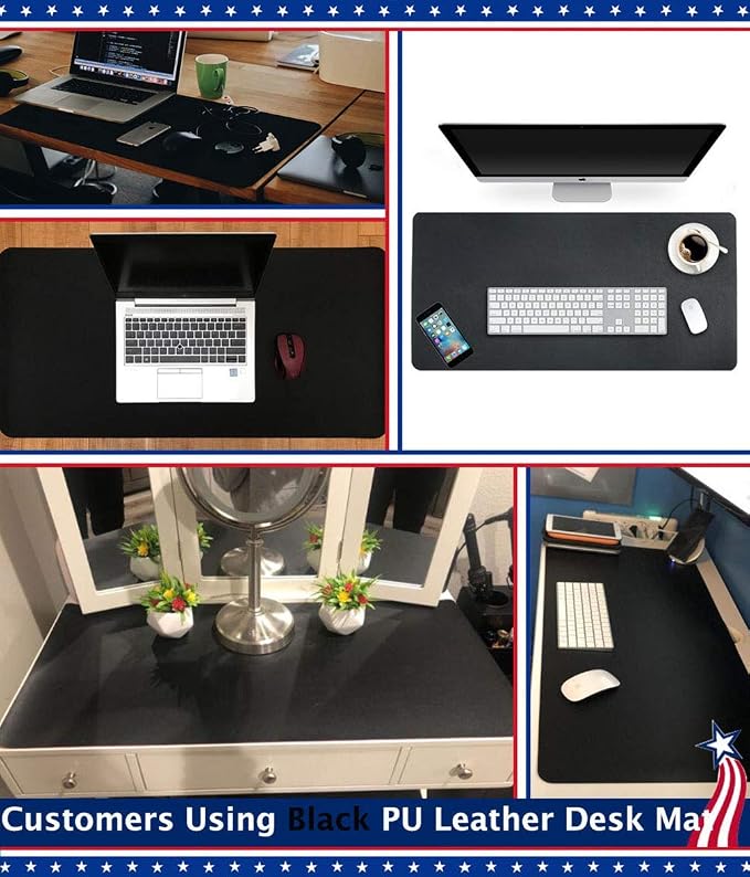17 X 36 Inch Office Desk Pad Table Protector on Top of Desks PU Leather Desk Blotter Laptop Computer Gaming Under Keyboard Mouse Pad Waterproof Writing Mat Desktop Cover for Women Men Kids Girls Black