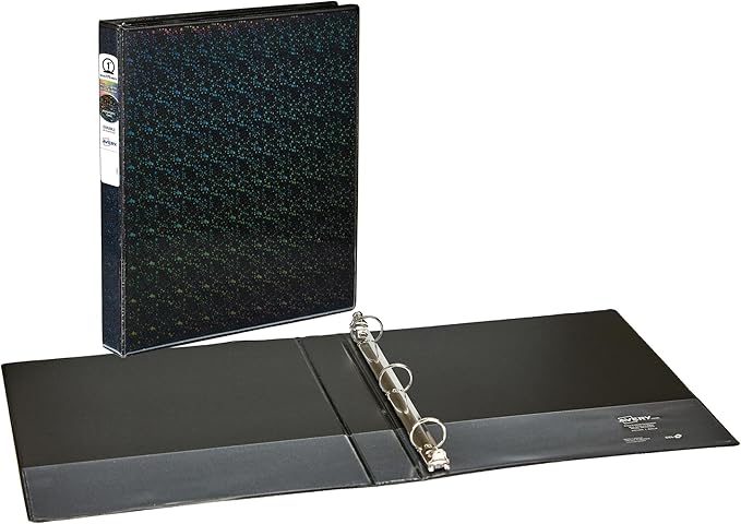 Avery® Holographic 3 Ring Binder, 1" Round Rings, 1 Black Binder | For School, Home and Project Organization, 3D Rainbow Holographic Cover, Customizable View Cover and Spine, Clear Pockets