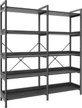 Huuger 5 Tier Bookshelf, Display Bookshelf with 10 Open Shelves and Raised Baffle, 47.2 Inch Straight Wide Bookcase with Metal Frame and Wooden Board, Adjustable Feet, Black