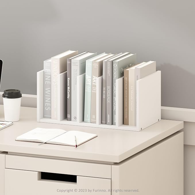 Furinno HERMITE Desk File Folder Organizers, 5-Space Vertical Desktop Office Organization Racks, Desk Top Display Book Shelf, for Paper, Office Supplies, Magazine, White
