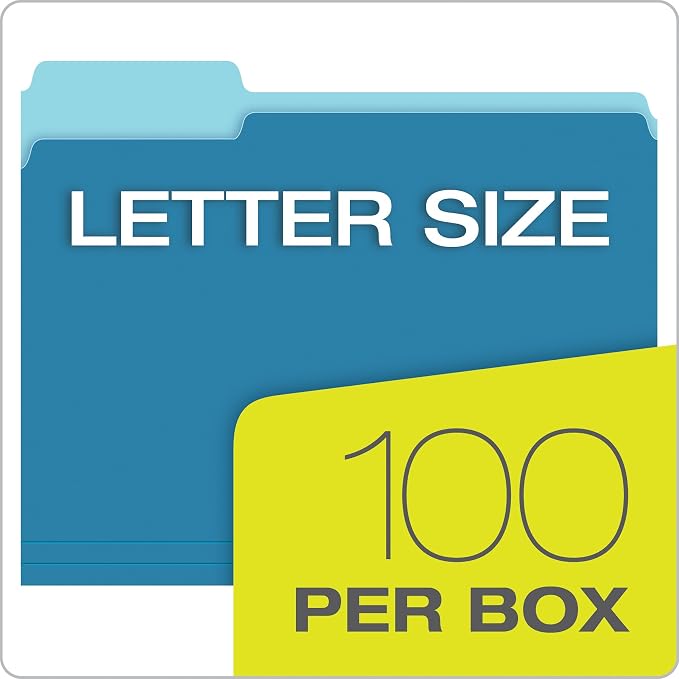 Pendaflex Two-Tone Color File Folders, Letter Size, Blue, 1/3 Cut, 100 per Box (152 1/3 BLU), 12 inches (Pack of 5)