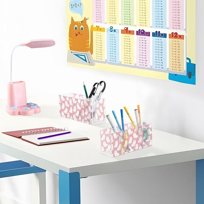 Cute Samoyed Dog 4 Compartment Acrylic Pencil Holder, Printed Pencil Holder Makeup Brush Holder Acrylic Desktop Accessories for Pencil Cutlery Toiletries Storage