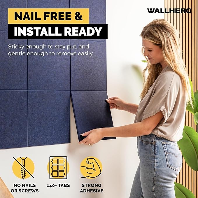 Large Cork Board Alternative | 15 Pack | Sizing Up to 59”x36”, Felt Wall Tiles, Office Wall Decor, Large Cork Boards for Walls, Corkboard, Cork Board for Office, Pin Board, Blue