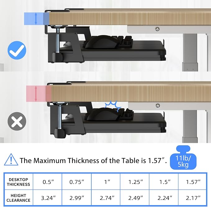 suptek Keyboard Tray Under Desk Pull Out with C Clamp Mount, Computer Keyboard & Mouse Tray, 25.6 (30 Including Clamps) x 11.8 inch Slide-Out Platform Computer Drawer for Typing, Black, DSF1