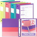 Henoyso 4 Pack Two-Tone Durable 3 Ring Binders 2 Inch, Clear Cover with Front & 4 Inner Pockets, Colored Plastic Flexible Binders with Large Capacity for School & Office
