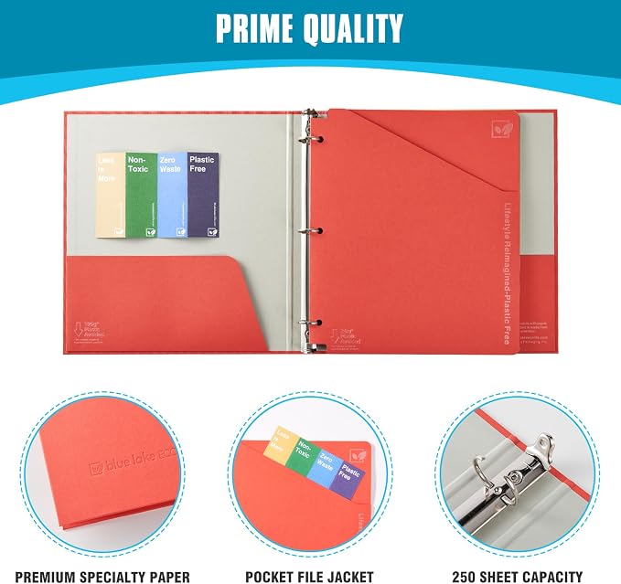 1 Inch 3 Ring Binder with Dividers with Pockets, Plastic-Free Binder Organizer Students School Office Supplies