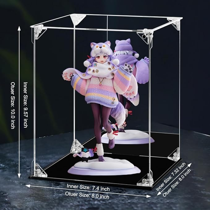 Acrylic Display Case Clear Action Figure Display Case with Mirrored Back, Dustproof Protection Display Box Alternative Glass Case for Collectibles Figures Models Doll Toys (8x8x10 inch, 20x20x25 cm)