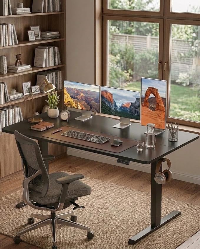 CubiCubi 63x28 Large Electric Standing Desk, 28" Deep Desktop, Black | Wide Surface, Sit to Stand, Computer Workstations, Home Office Desk, Next-Gen Frame, Advanced Motor, 176 lbs Capacity