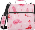 Fisyme Pinks Western Cowgirl Boots Zipper Binder 3 Ring with Zipper and Shoulder Strap Large Capacity Multi-Pocket Zipper Binder Organizer