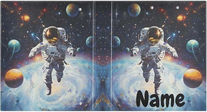 Custom 3 Ring Binder Astronaut in Space Planet 1.5" Round Ring Binders Personalized Name View Binder with 200 Sheet for Kids School Supplies Women Men Office, 1 Pack