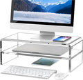 Egchi Clear Acrylic Monitor Stand Riser 2 Tier, 5.12 Inches High Clear Computer Desk Organizer Shelf for Multi Media PC Storage Laptop | Clear, Desk Shelf, for Multi Media PC Storage, Laptop Stand