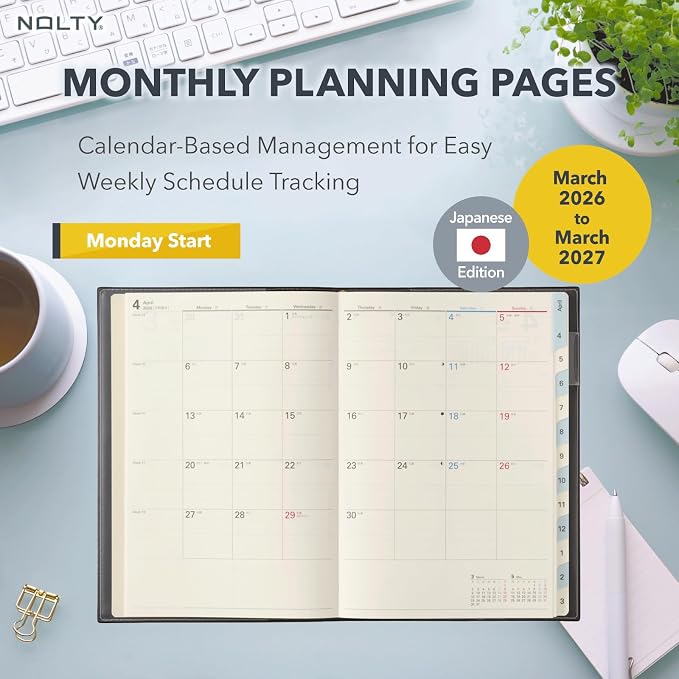 NOLTY Access A5-5 Weekly Planner 2026, April Start, Japanese Edition, Black, 2026-9683