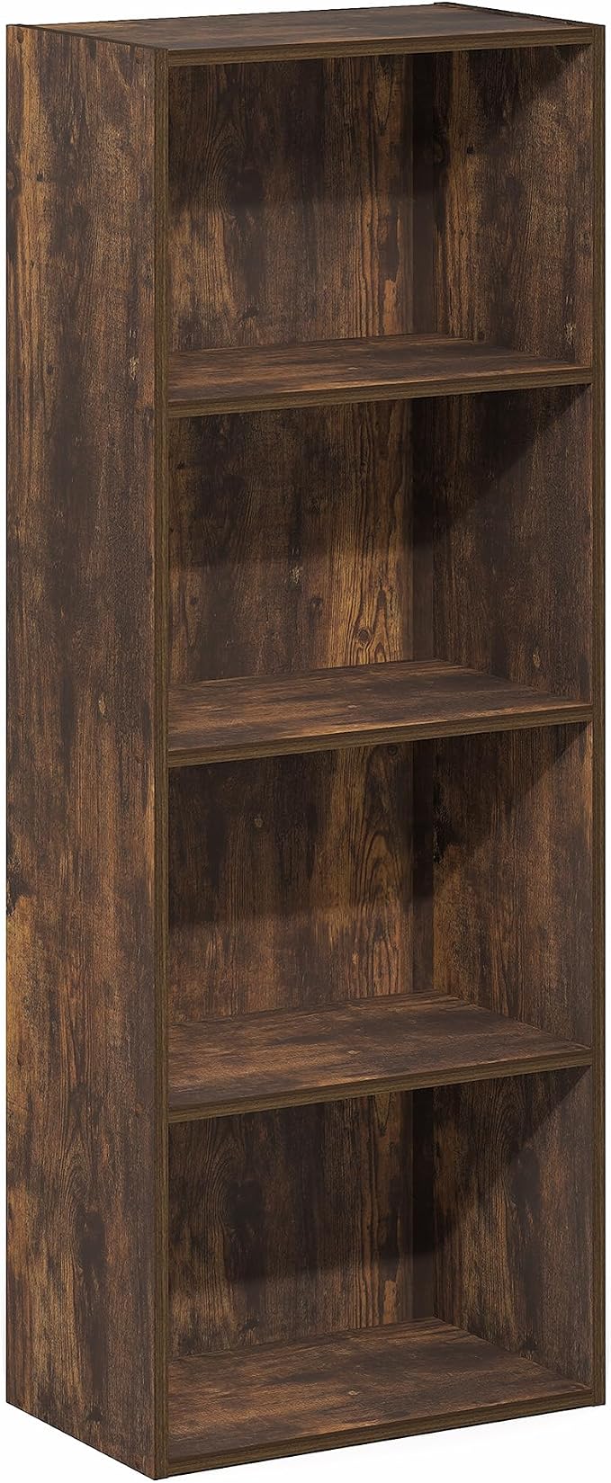 Furinno LUDER Book Shelf, 4-Tier Bookshelf, Bookcase with Open Shelf, 9.3 x 15.6 x 41.7, for Corner, Living Room, Bedroom, Home Office, Amber Pine