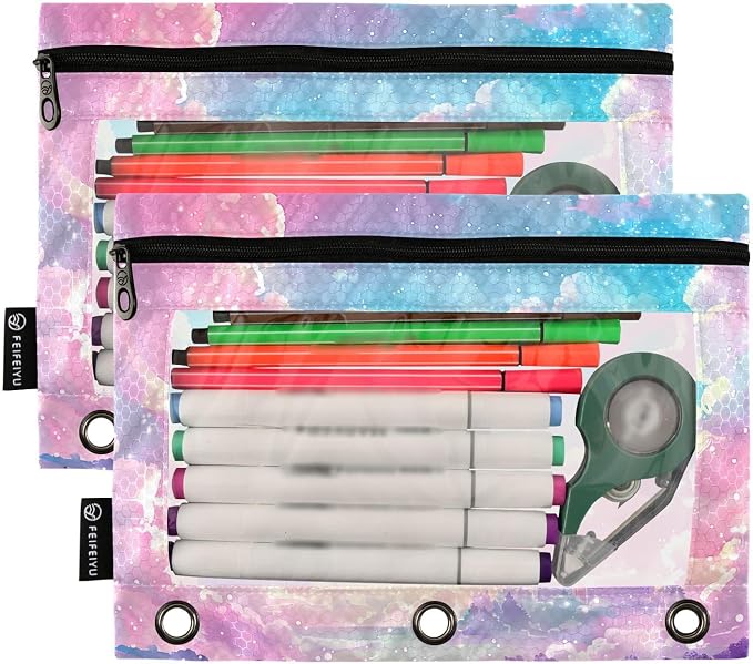 Custom Princess Castle Pink Sky Pencil Pouch for 3 Ring Binder, 2 Pack Personalized Name Waterproof Pencil Bags Clear Window Pencil Case School Office Supplies
