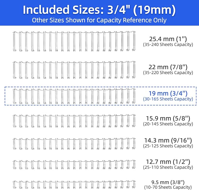 RAYSON 2:1 Wire Binding Spines, 21 Loop, 3/4", Silver, 185 Sheet, 50 Pack | 2:1 Pitch Binding Wire | Double Loop Wire | 185 Sheet Binding | Letter Size | Silver 50 Pack
