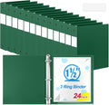 Henoyso 24 Pcs 1.5 Inch 3 Ring Binders, Letter Size,Dark Green | Binders Bulk, Holds 350 Sheets, Round Rings, Durable Flexible PP Plastic Covers, Pockets Labels, School Office Supplies