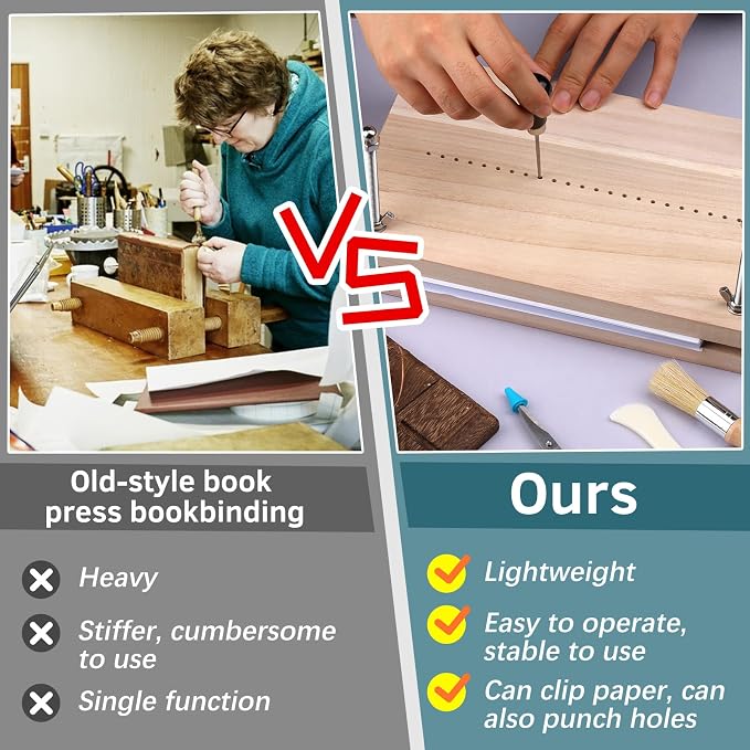 UzecPk Book Binding Kits, Bookbinding Kit 11.8”x7.6” Wooden Book Press | Materials Book Making Kit Bookbinding Supplies with Book Cloth Bone Folder Awl Needles Wax Thread for Bindings Repair