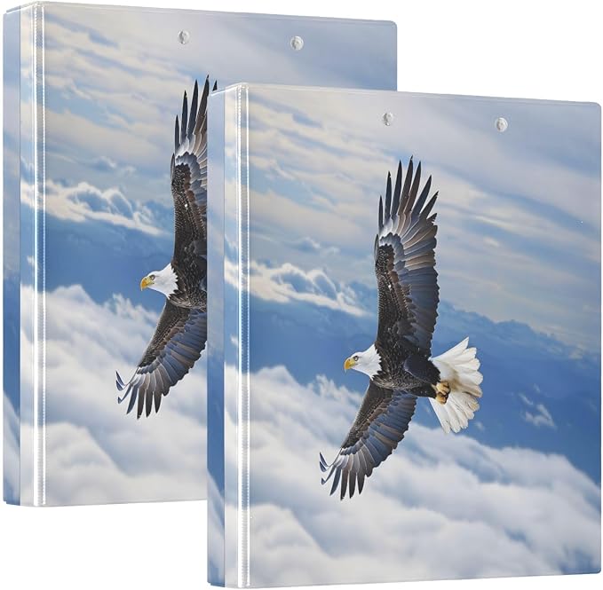 Custom 3 Ring Binder Bald Eagle Flying 1.5" Round Ring Binders Personalized Name View Binder with 200 Sheet for Women Men Office Kids School Supplies, 1 Pack